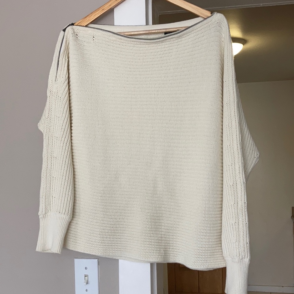 Cream Zip Neck Sweater